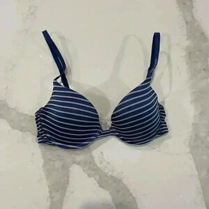Calvin Klein Navy Blue Stripe Lightly Lined T Shirt Bra 34B
